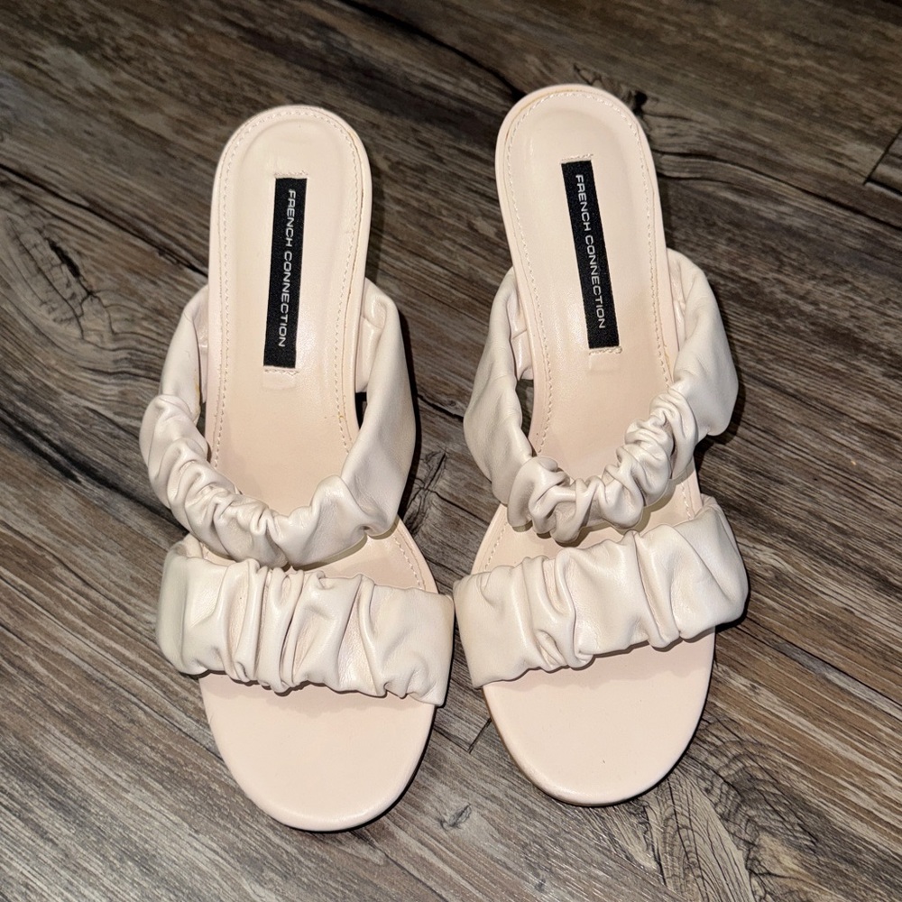 French Connection “Crystal” Beige Ruched Strappy Heel size 6.5
